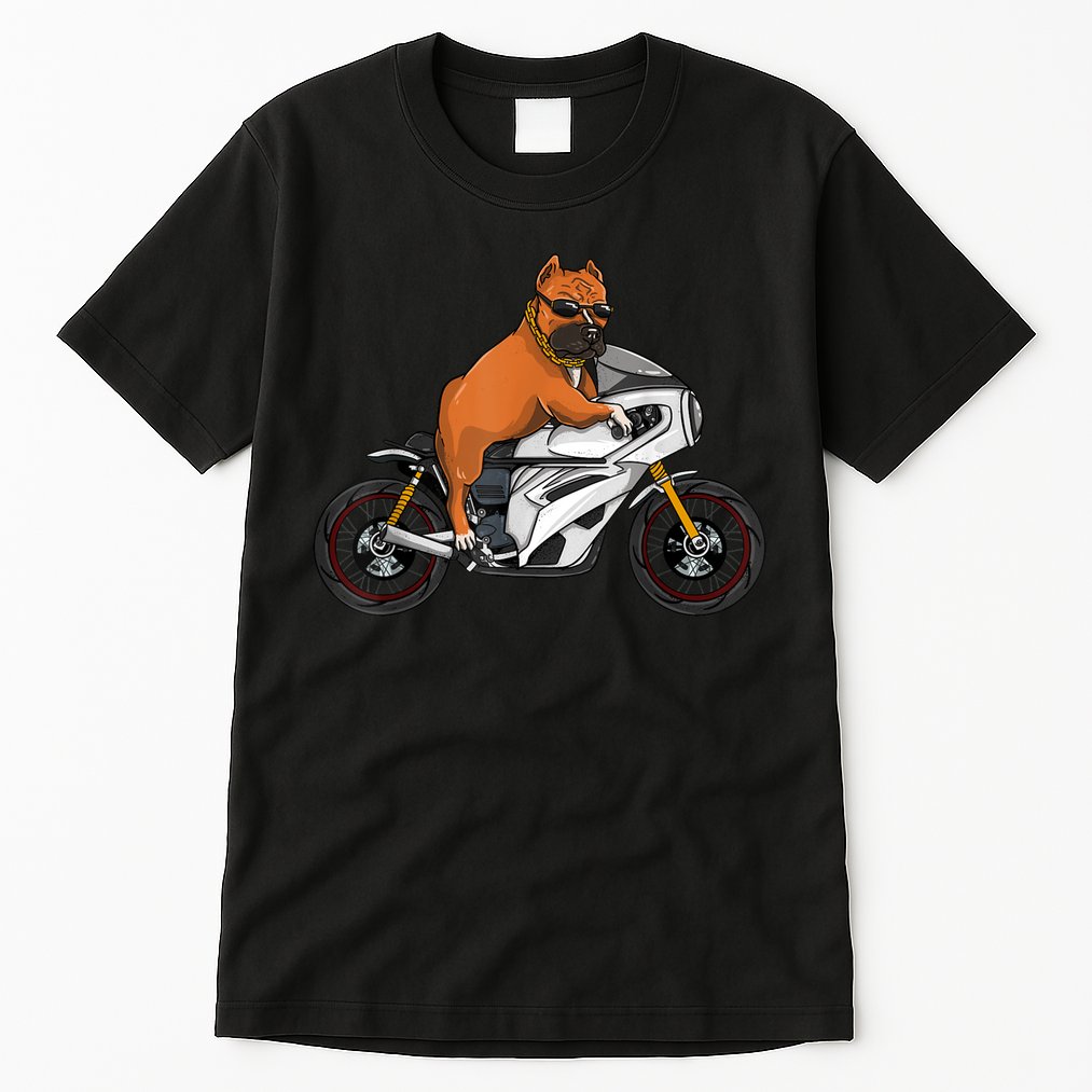 Pitbull Riding Motorcycle Funny Pit Bull Biker Pittie Dog Tall T-Shirt