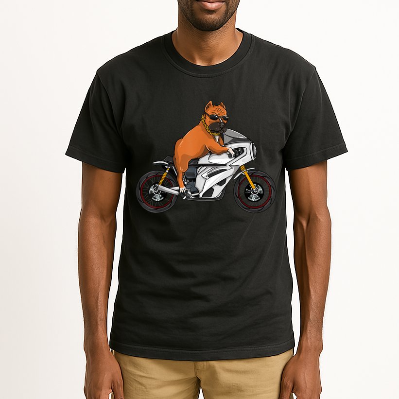 Pitbull Riding Motorcycle Funny Pit Bull Biker Pittie Dog Tall T-Shirt
