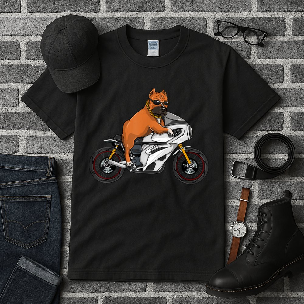 Pitbull Riding Motorcycle Funny Pit Bull Biker Pittie Dog Tall T-Shirt