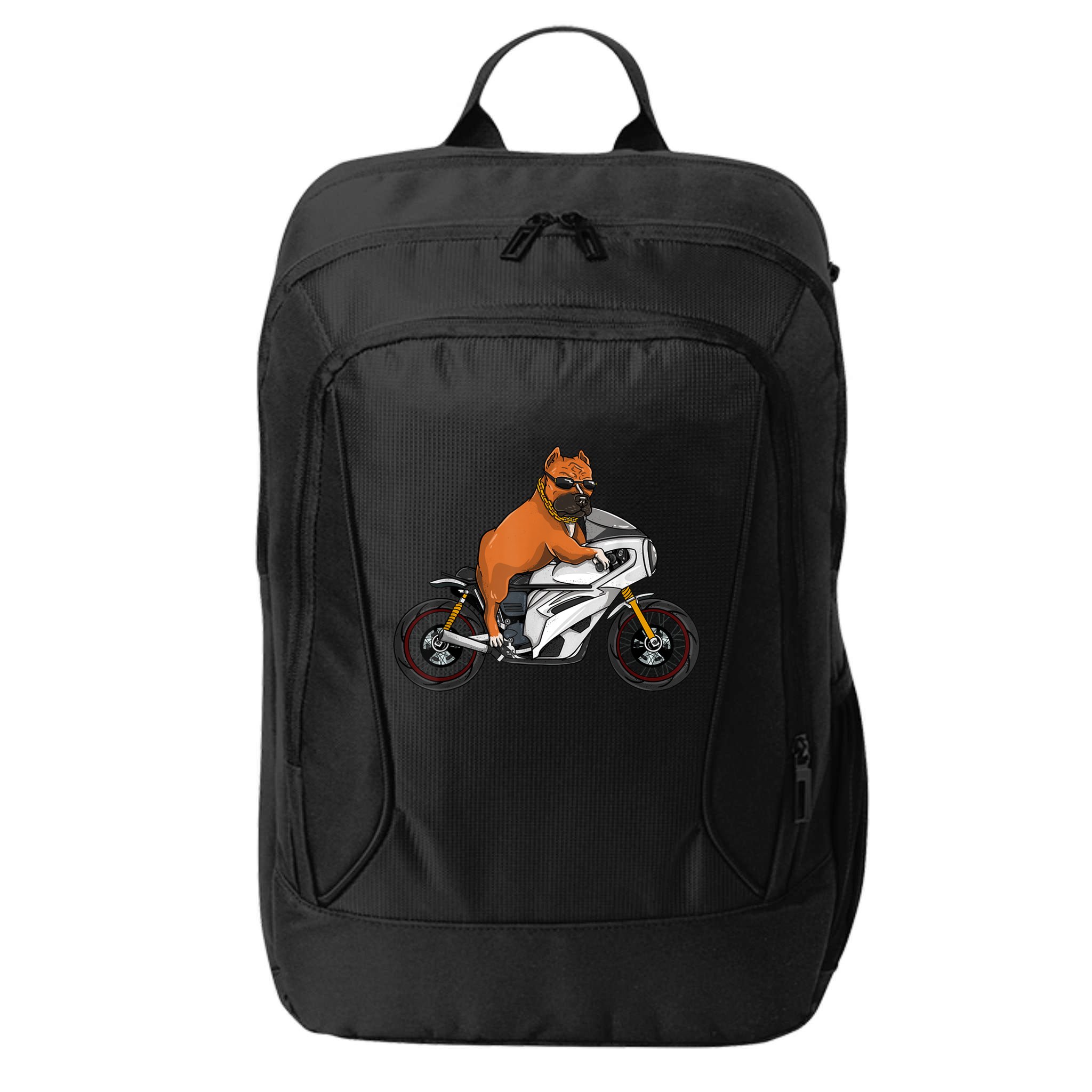 Pitbull Riding Motorcycle Funny Pit Bull Biker Pittie Dog City Backpack