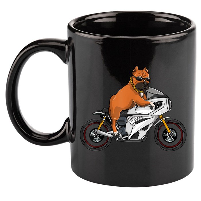 Pitbull Riding Motorcycle Funny Pit Bull Biker Pittie Dog 11oz C Handle Ceramic Mug