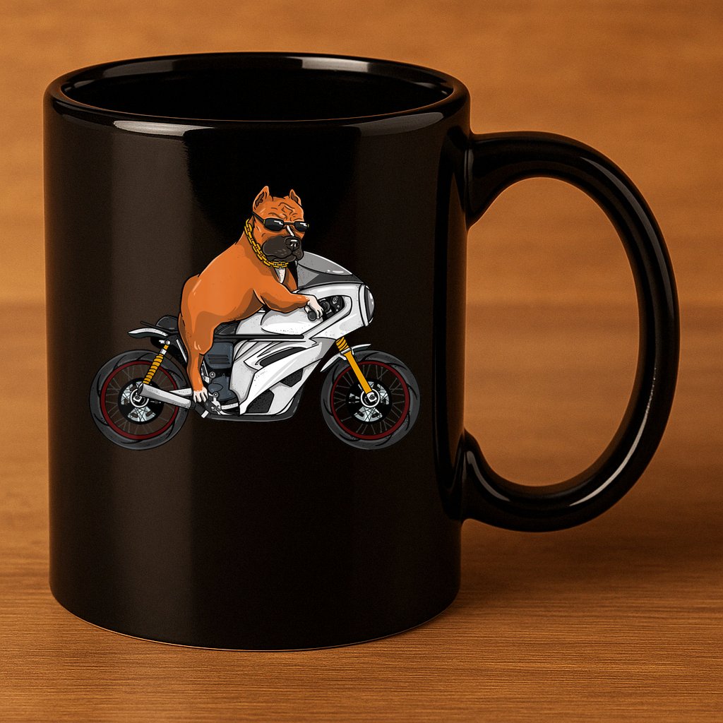 Pitbull Riding Motorcycle Funny Pit Bull Biker Pittie Dog 11oz C Handle Ceramic Mug