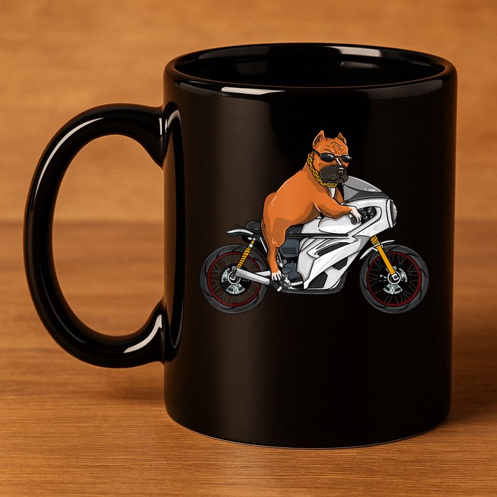Pitbull Riding Motorcycle Funny Pit Bull Biker Pittie Dog 11oz C Handle Ceramic Mug