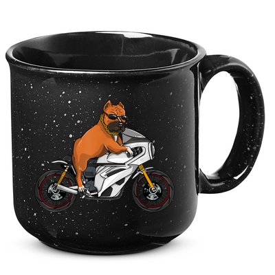 Pitbull Riding Motorcycle Funny Pit Bull Biker Pittie Dog 15oz Campfire Ceramic Mug