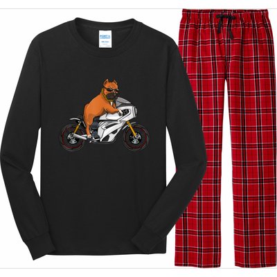 Pitbull Riding Motorcycle Funny Pit Bull Biker Pittie Dog Long Sleeve Pajama Set