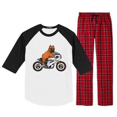 Pitbull Riding Motorcycle Funny Pit Bull Biker Pittie Dog Raglan Sleeve Pajama Set