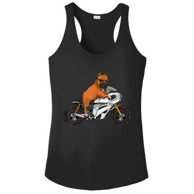 Pitbull Riding Motorcycle Funny Pit Bull Biker Pittie Dog Ladies PosiCharge Competitor Racerback Tank