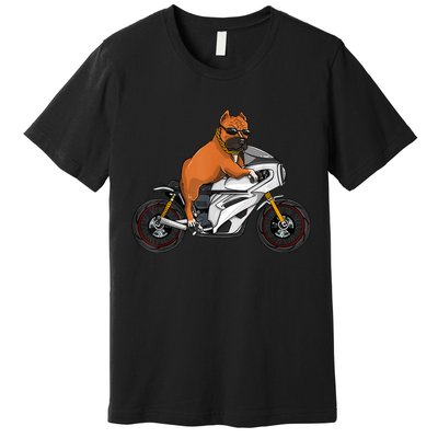 Pitbull Riding Motorcycle Funny Pit Bull Biker Pittie Dog Premium T-Shirt