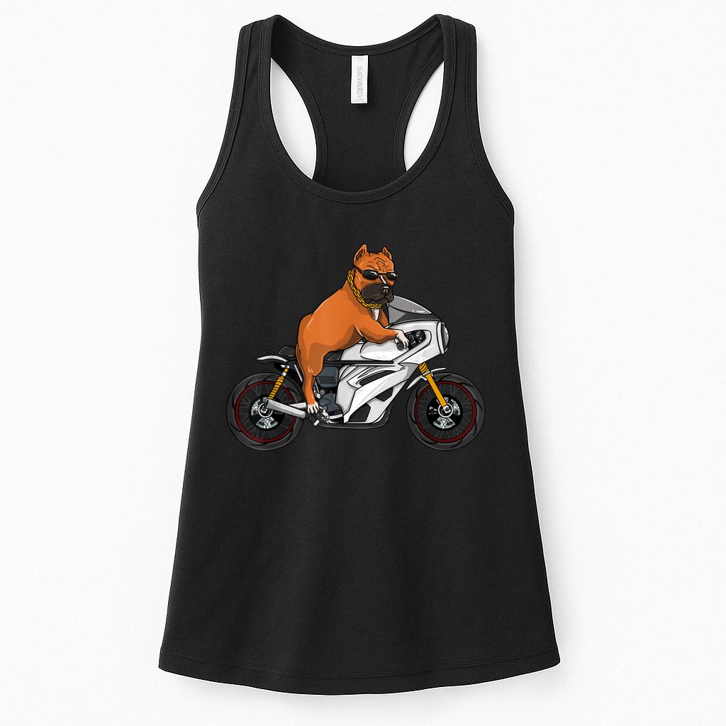 Pitbull Riding Motorcycle Funny Pit Bull Biker Pittie Dog Womens Tank Top