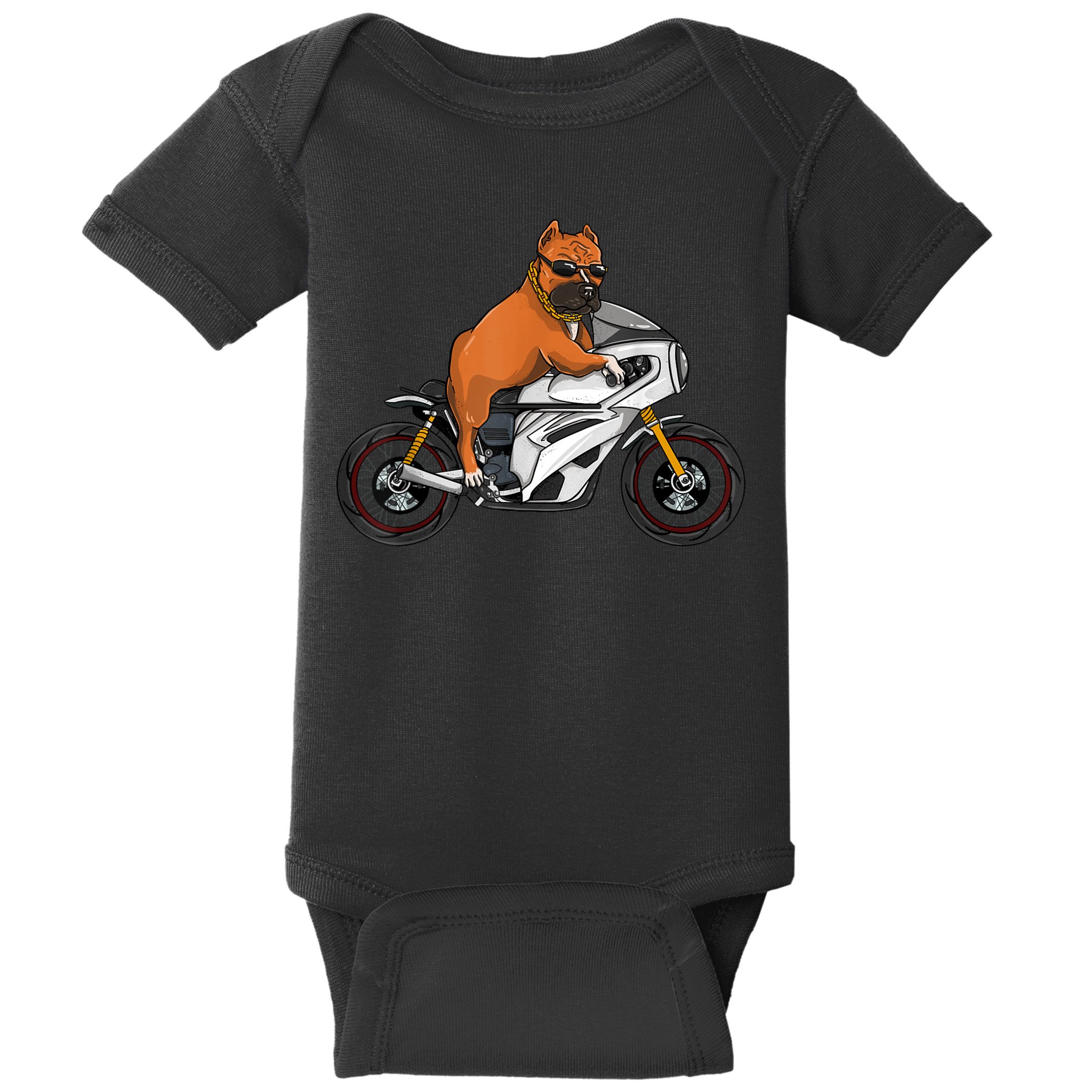 Pitbull Riding Motorcycle Funny Pit Bull Biker Pittie Dog Baby Bodysuit