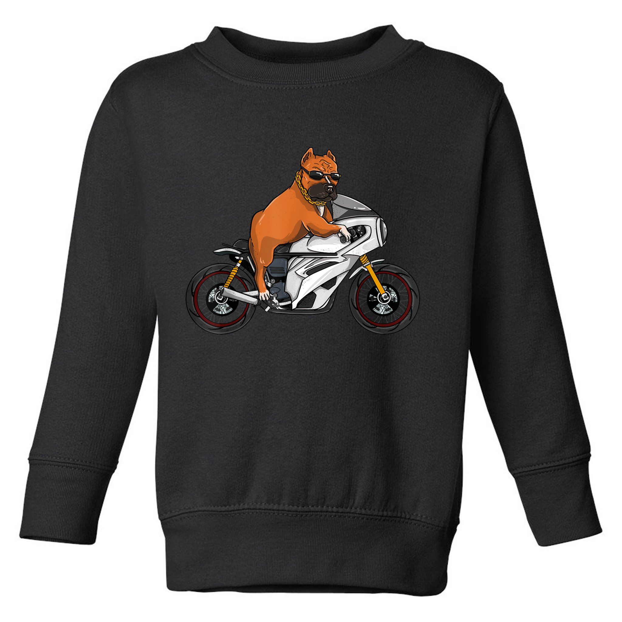 Pitbull Riding Motorcycle Funny Pit Bull Biker Pittie Dog Toddler Sweatshirt
