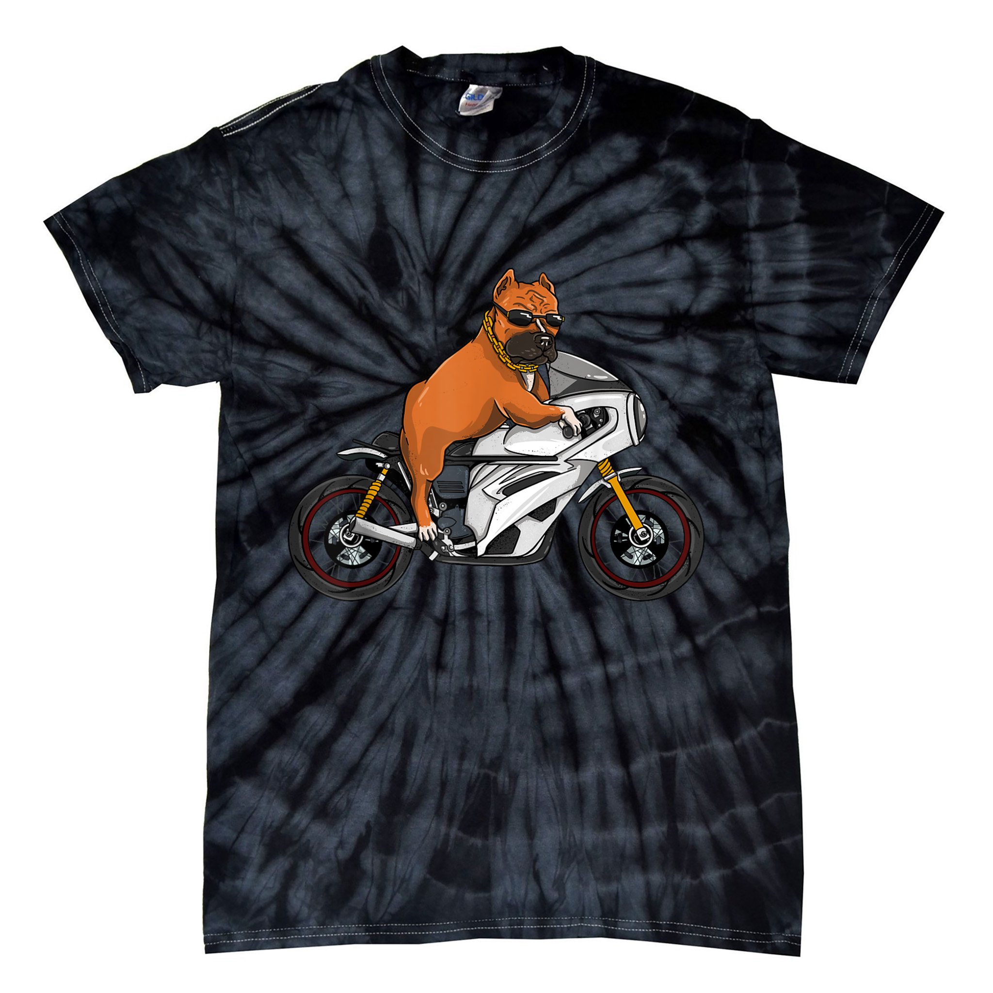 Pitbull Riding Motorcycle Funny Pit Bull Biker Pittie Dog Tie-Dye T-Shirt