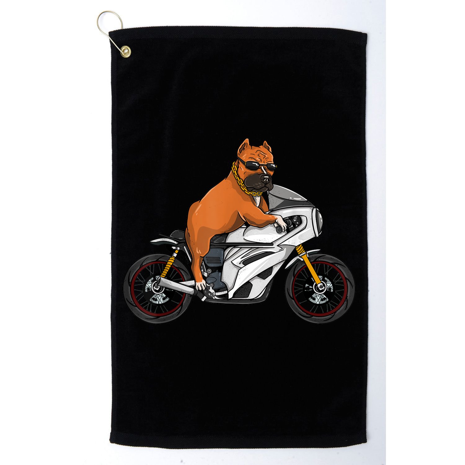 Pitbull Riding Motorcycle Funny Pit Bull Biker Pittie Dog Golf Towel