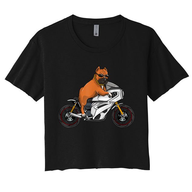 Pitbull Riding Motorcycle Funny Pit Bull Biker Pittie Dog Crop Top