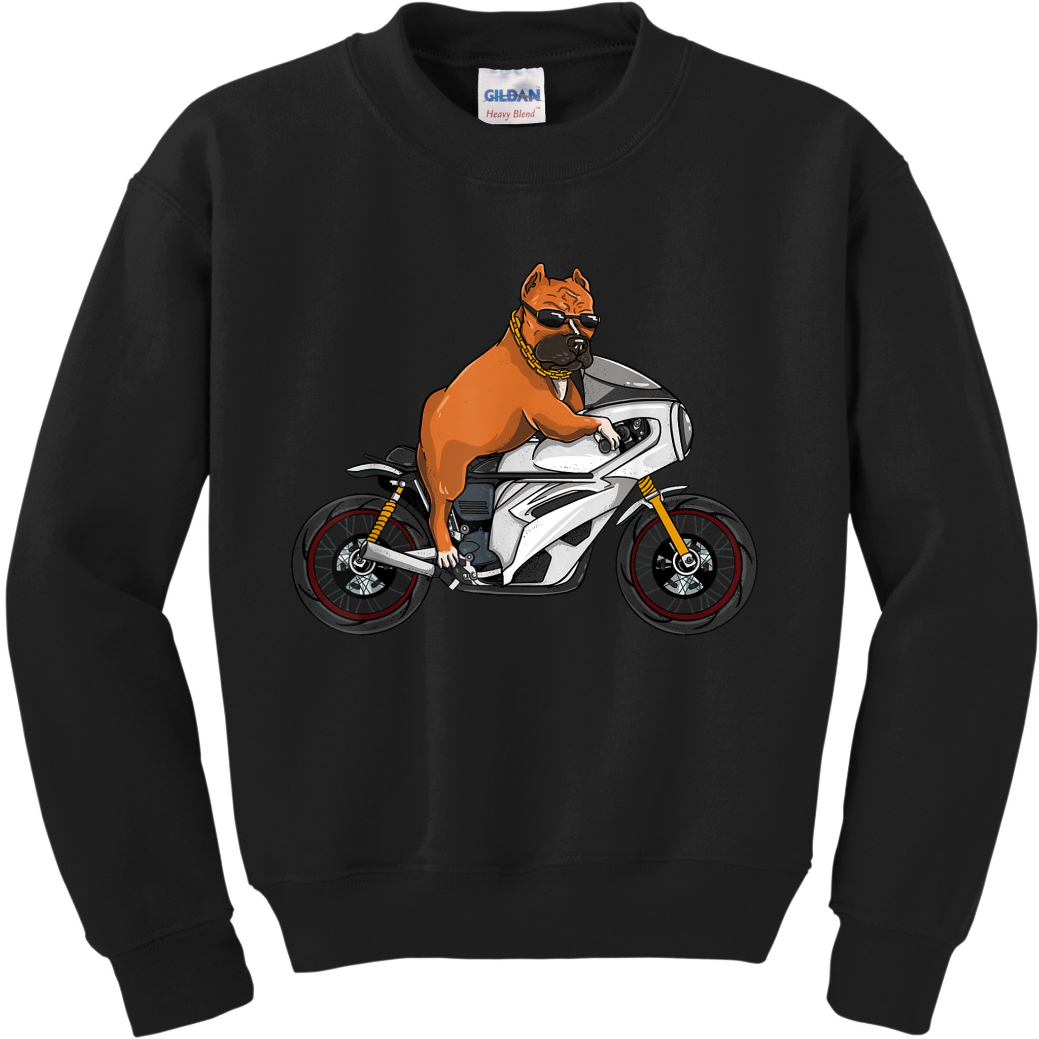 Pitbull Riding Motorcycle Funny Pit Bull Biker Pittie Dog Kids Sweatshirt