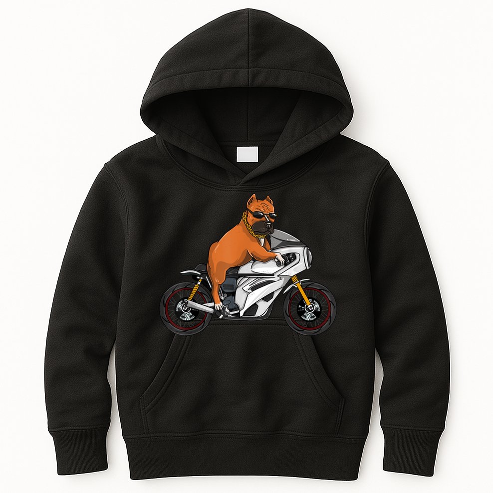 Pitbull Riding Motorcycle Funny Pit Bull Biker Pittie Dog Kids Hoodie