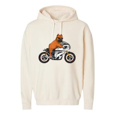 Pitbull Riding Motorcycle Funny Pit Bull Biker Pittie Dog Garment-Dyed Fleece Hoodie