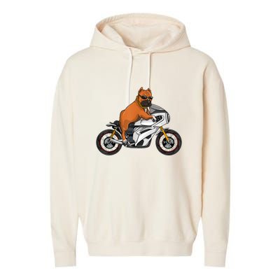 Pitbull Riding Motorcycle Funny Pit Bull Biker Pittie Dog Garment-Dyed Fleece Hoodie