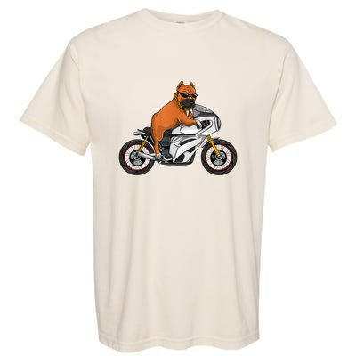 Pitbull Riding Motorcycle Funny Pit Bull Biker Pittie Dog Garment-Dyed Heavyweight T-Shirt