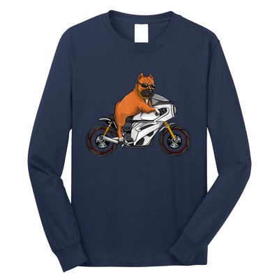 Pitbull Riding Motorcycle Funny Pit Bull Biker Pittie Dog Long Sleeve Shirt