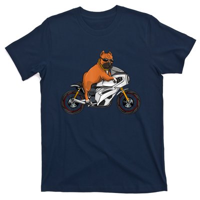 Pitbull Riding Motorcycle Funny Pit Bull Biker Pittie Dog T-Shirt