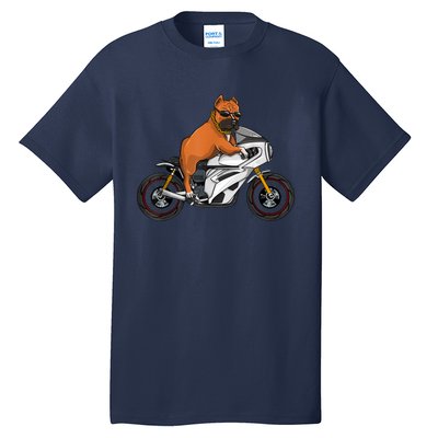 Pitbull Riding Motorcycle Funny Pit Bull Biker Pittie Dog Tall T-Shirt