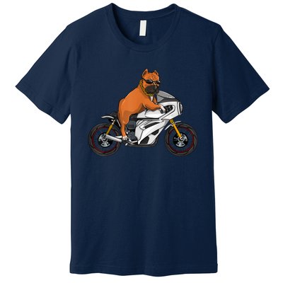 Pitbull Riding Motorcycle Funny Pit Bull Biker Pittie Dog Premium T-Shirt