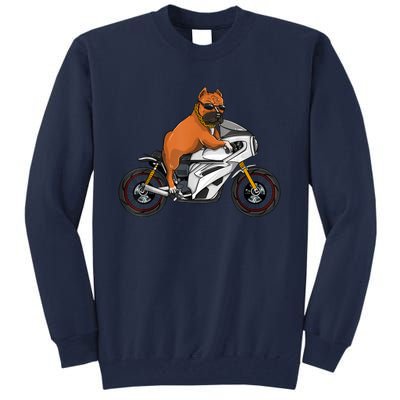 Pitbull Riding Motorcycle Funny Pit Bull Biker Pittie Dog Tall Sweatshirt