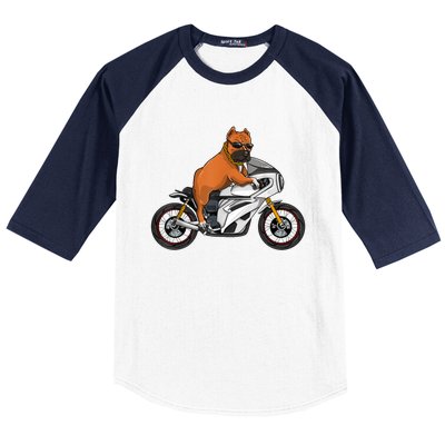 Pitbull Riding Motorcycle Funny Pit Bull Biker Pittie Dog Baseball Sleeve Shirt