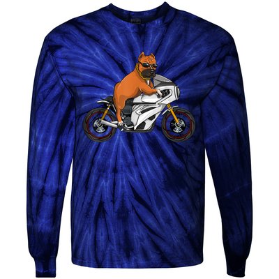 Pitbull Riding Motorcycle Funny Pit Bull Biker Pittie Dog Tie-Dye Long Sleeve Shirt