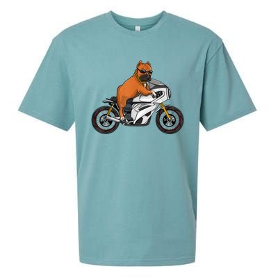 Pitbull Riding Motorcycle Funny Pit Bull Biker Pittie Dog Sueded Cloud Jersey T-Shirt