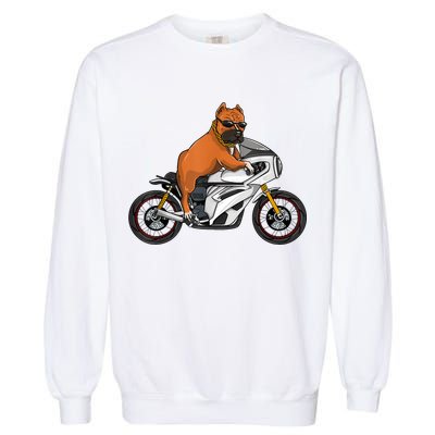 Pitbull Riding Motorcycle Funny Pit Bull Biker Pittie Dog Garment-Dyed Sweatshirt