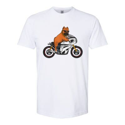 Pitbull Riding Motorcycle Funny Pit Bull Biker Pittie Dog Softstyle CVC T-Shirt