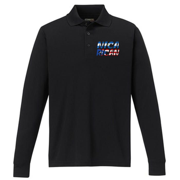 Puerto Rico & Nicaragua Nica Heritage Puerto Rican Flag Performance Long Sleeve Polo