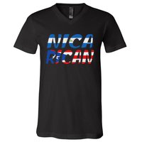 Puerto Rico & Nicaragua Nica Heritage Puerto Rican Flag V-Neck T-Shirt