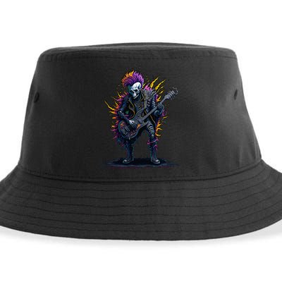 Punk rock n roll skeleton Sustainable Bucket Hat