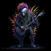 Punk rock n roll skeleton Button