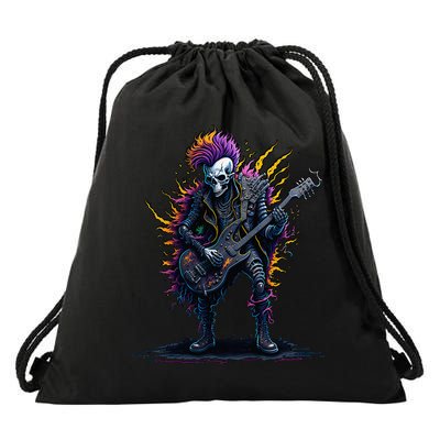 Punk rock n roll skeleton Drawstring Bag