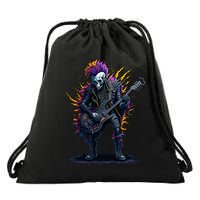 Punk rock n roll skeleton Drawstring Bag