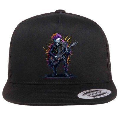Punk rock n roll skeleton Flatbill Hat