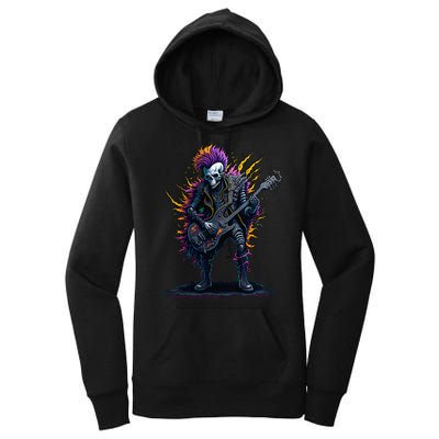 Punk rock n roll skeleton Women's Pullover Hoodie