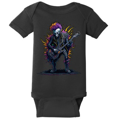 Punk rock n roll skeleton Baby Bodysuit
