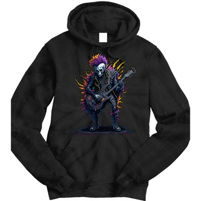 Punk rock n roll skeleton Tie Dye Hoodie