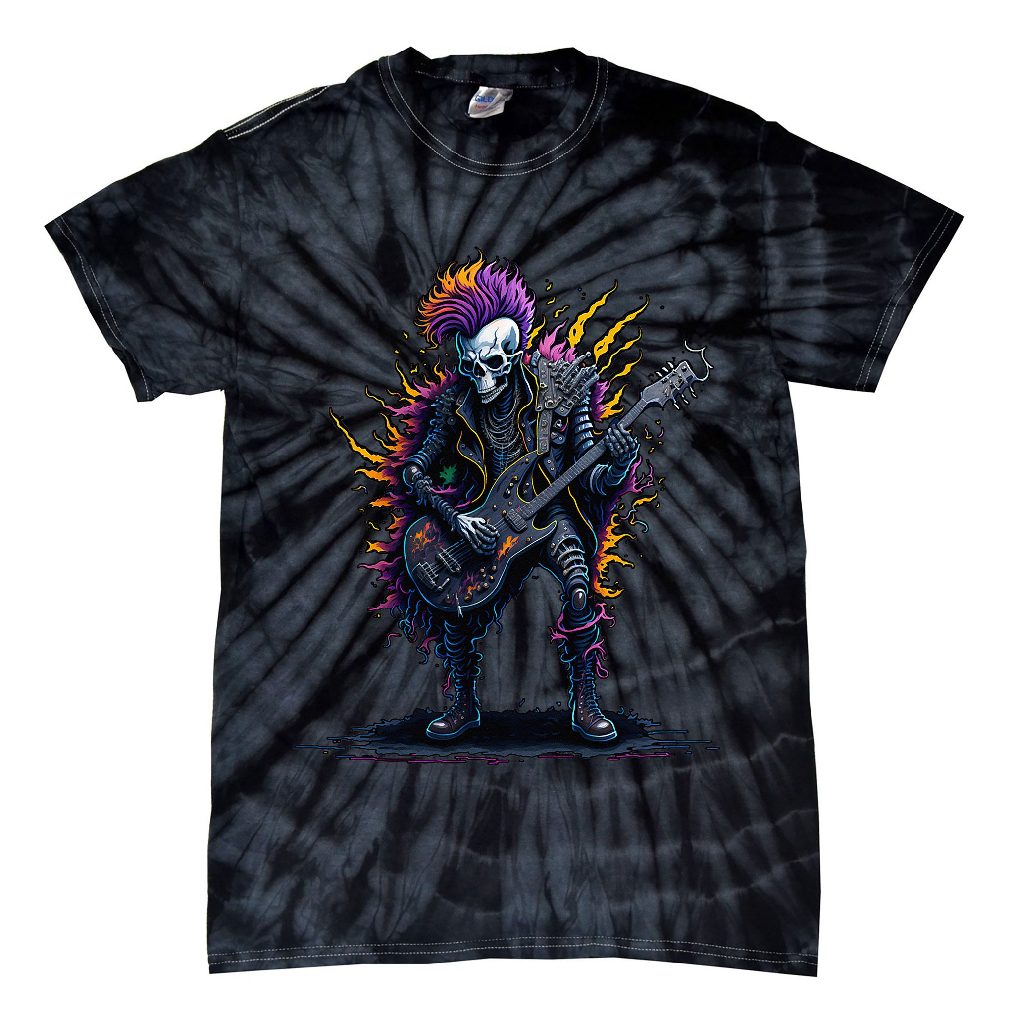 Punk rock n roll skeleton Tie-Dye T-Shirt