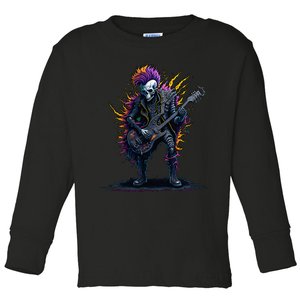 Punk rock n roll skeleton Toddler Long Sleeve Shirt