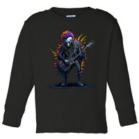 Punk rock n roll skeleton Toddler Long Sleeve Shirt