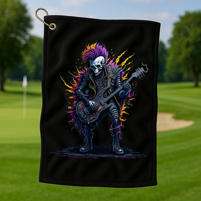 Punk rock n roll skeleton Golf Towel
