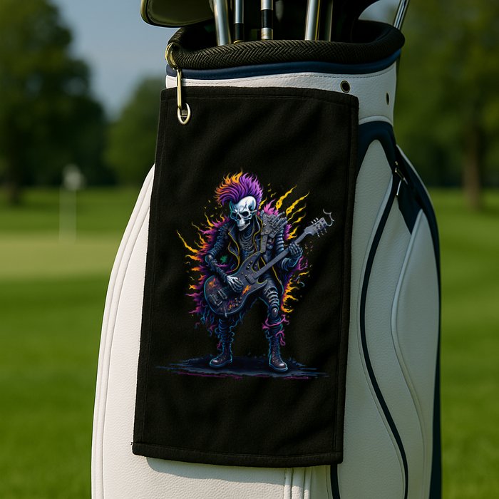 Punk rock n roll skeleton Golf Towel