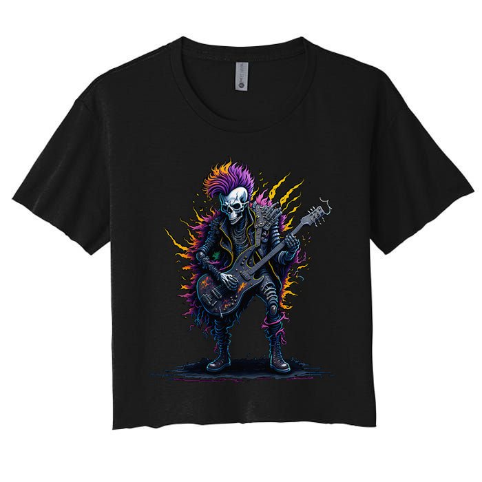 Punk rock n roll skeleton Women's Crop Top Tee