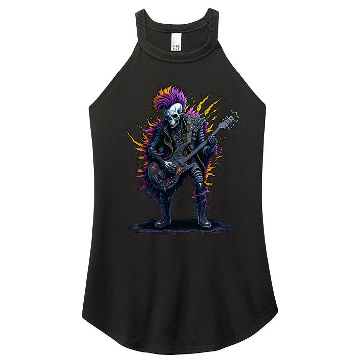 Punk rock n roll skeleton Women's Perfect Tri Rocker Tank